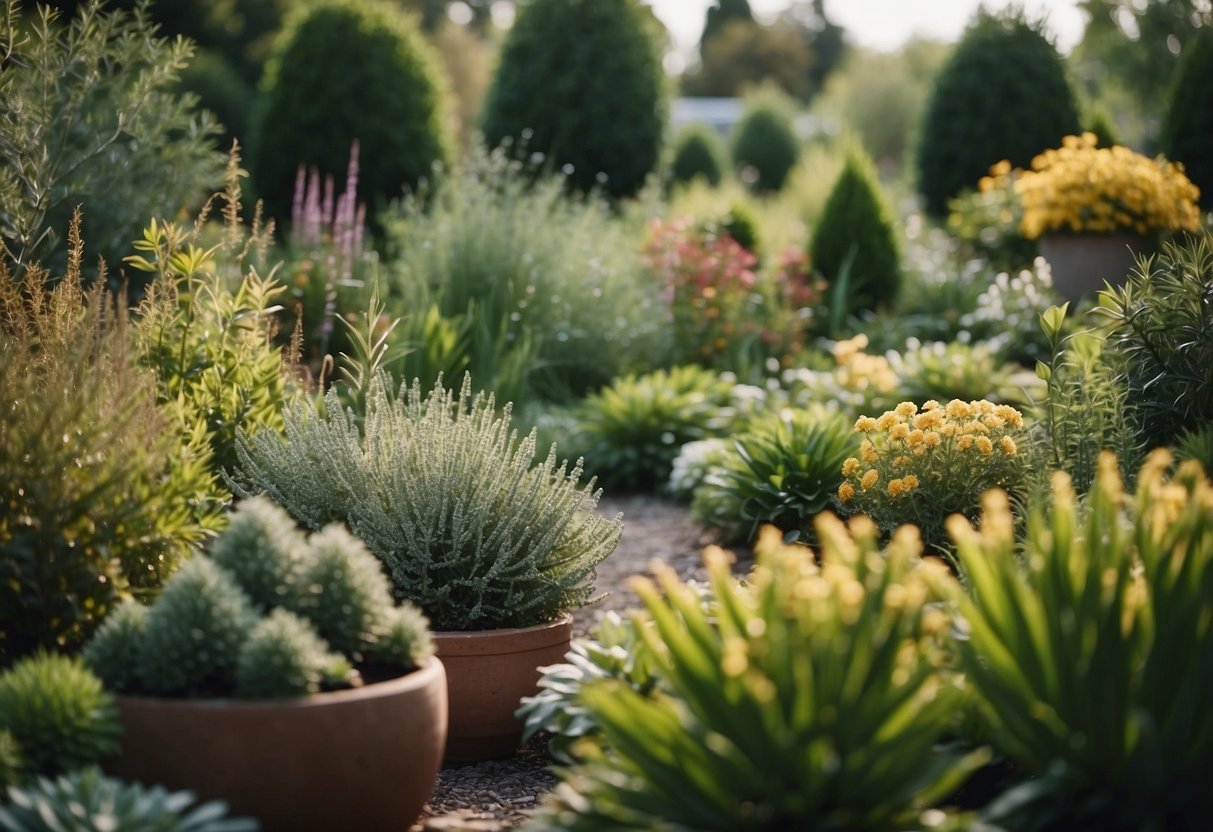 A sprawling garden with a variety of plants arranged in a harmonious and diverse layout