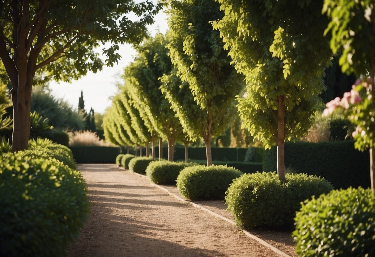 Lush fruit trees line the garden paths, creating a serene and bountiful atmosphere for new builds