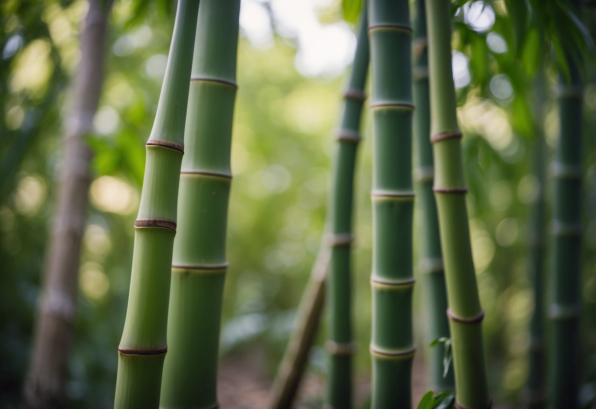 Bamboo thicket sways in the breeze, creating a rustling sound. Surrounding plants add texture and fragrance to the sensory garden