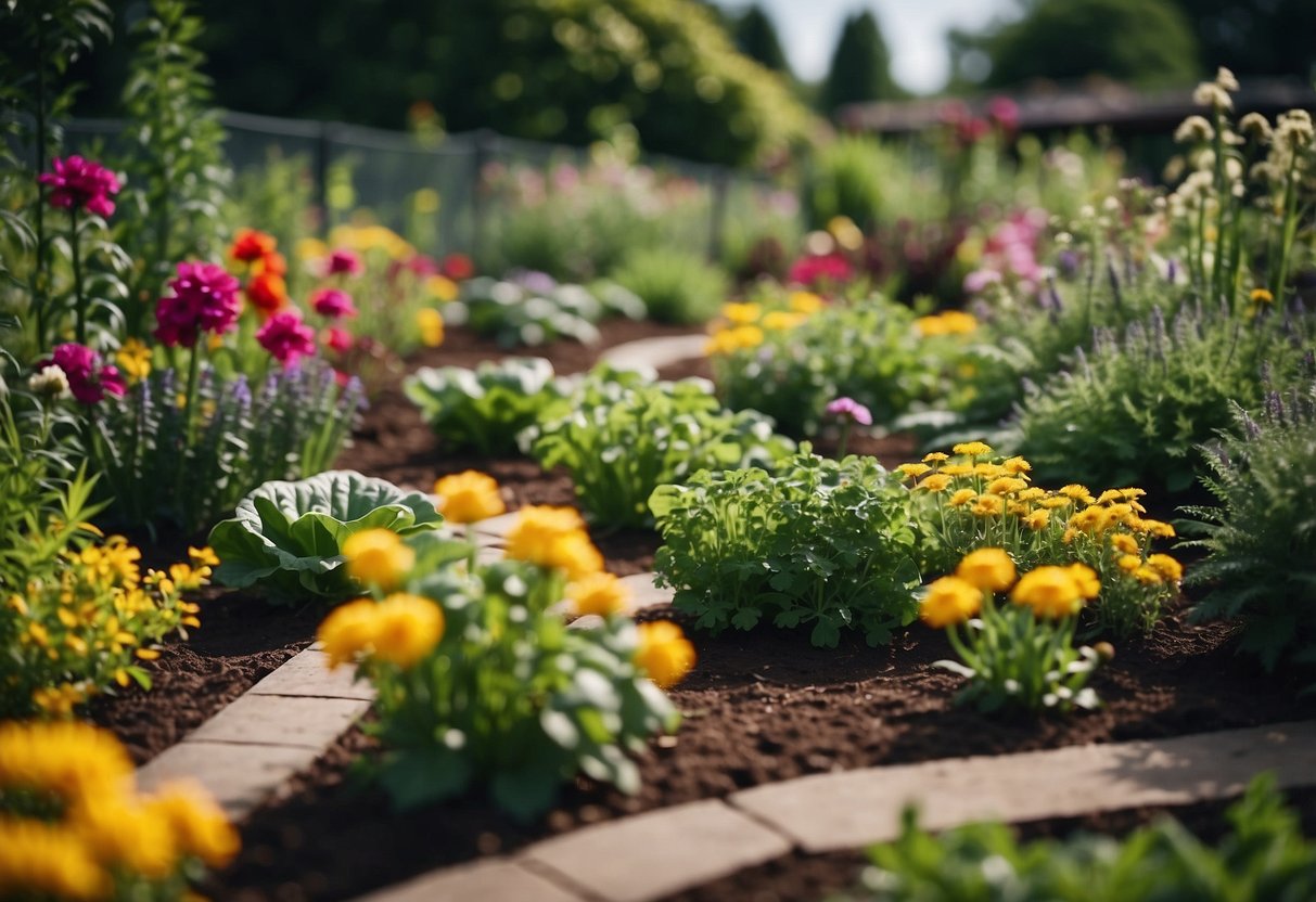 Lush vegetable plots, vibrant flowers, and textured pathways create a sensory garden for schools