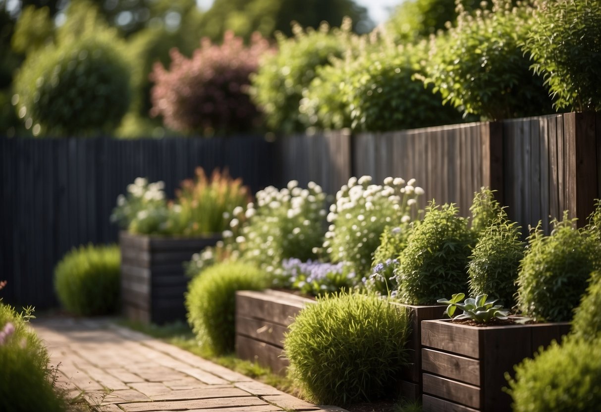 A small garden with portable privacy screens made from garden sleepers, creating a cozy and secluded outdoor space