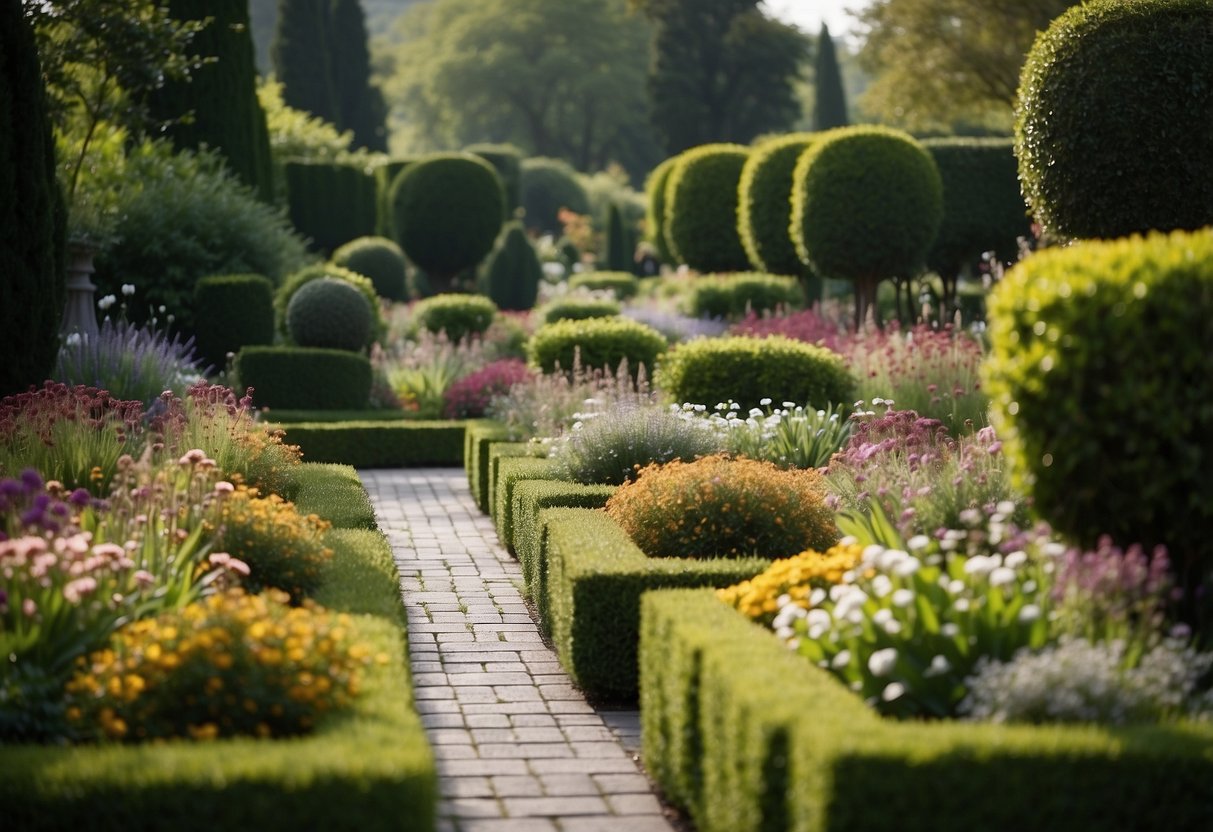 A garden with perfectly mirrored paths, hedges, and flower beds. A central focal point creates balance and harmony