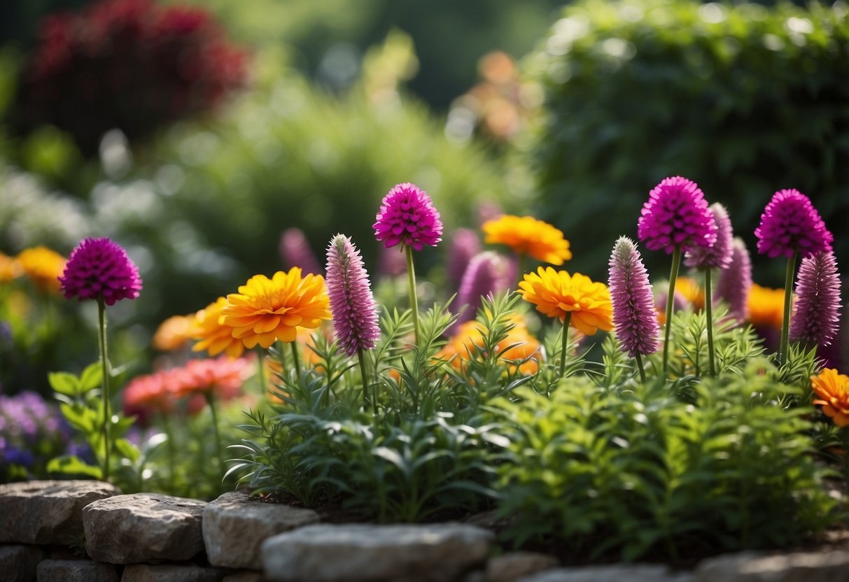 Vibrant flower beds bloom in a lush backyard oasis. Rich colors and varied textures create a picturesque garden scene