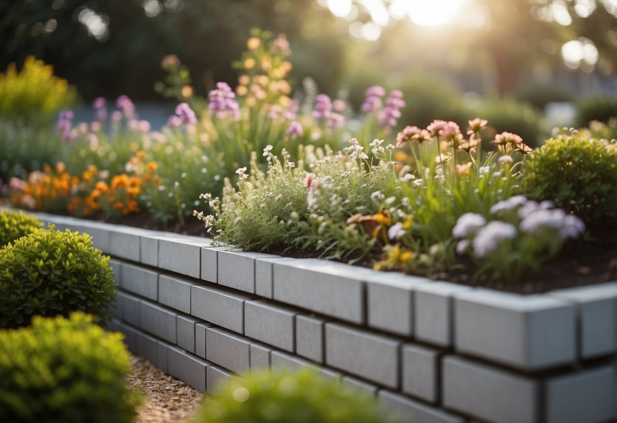 A garden with breeze block accents, featuring a variety of creative and unique garden ideas using breeze blocks as decorative elements