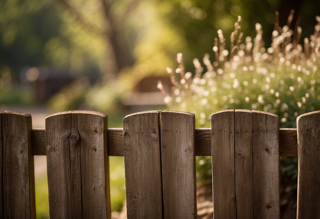 A rustic garden fence adorned with earthy brown tones, blending seamlessly with the natural surroundings