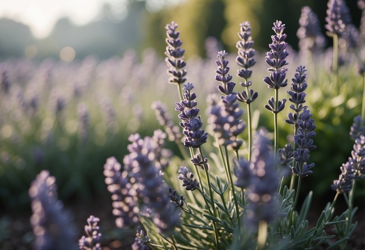 Lavender plants arranged in front of a grey fence for a fragrant garden