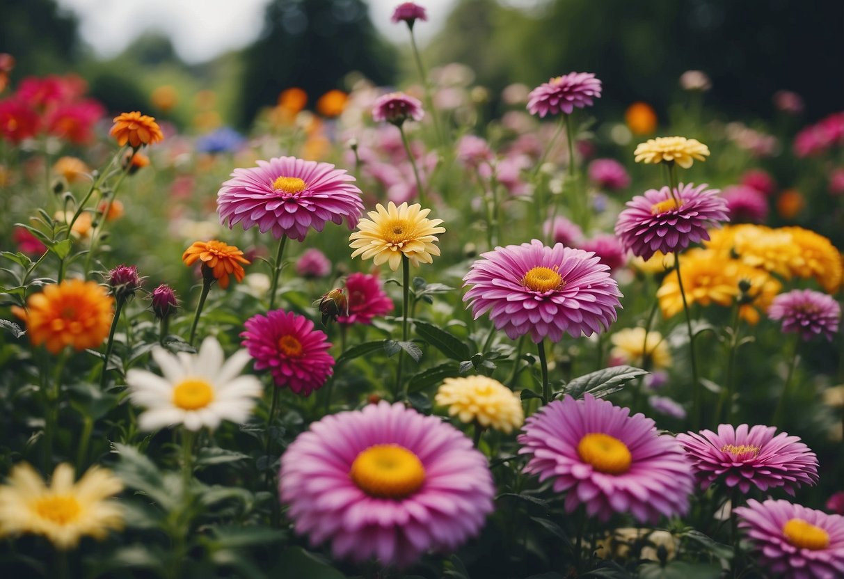 A variety of colorful flowers bloom in a well-maintained garden in Ohio, creating a vibrant and picturesque scene