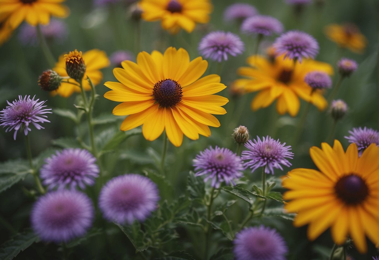 Colorful wildflowers bloom in a well-tended Connecticut garden. Native species thrive, requiring minimal maintenance