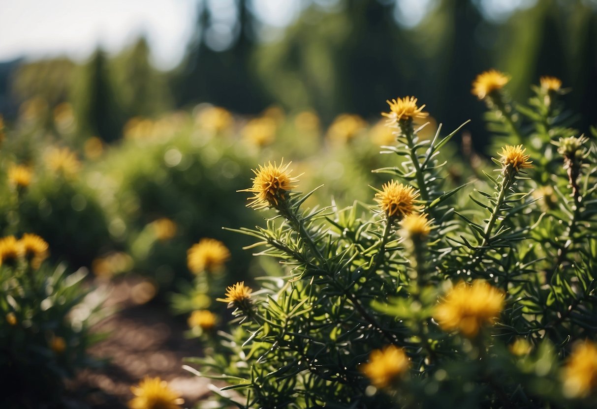 Thorny bushes surround a garden, deterring deer