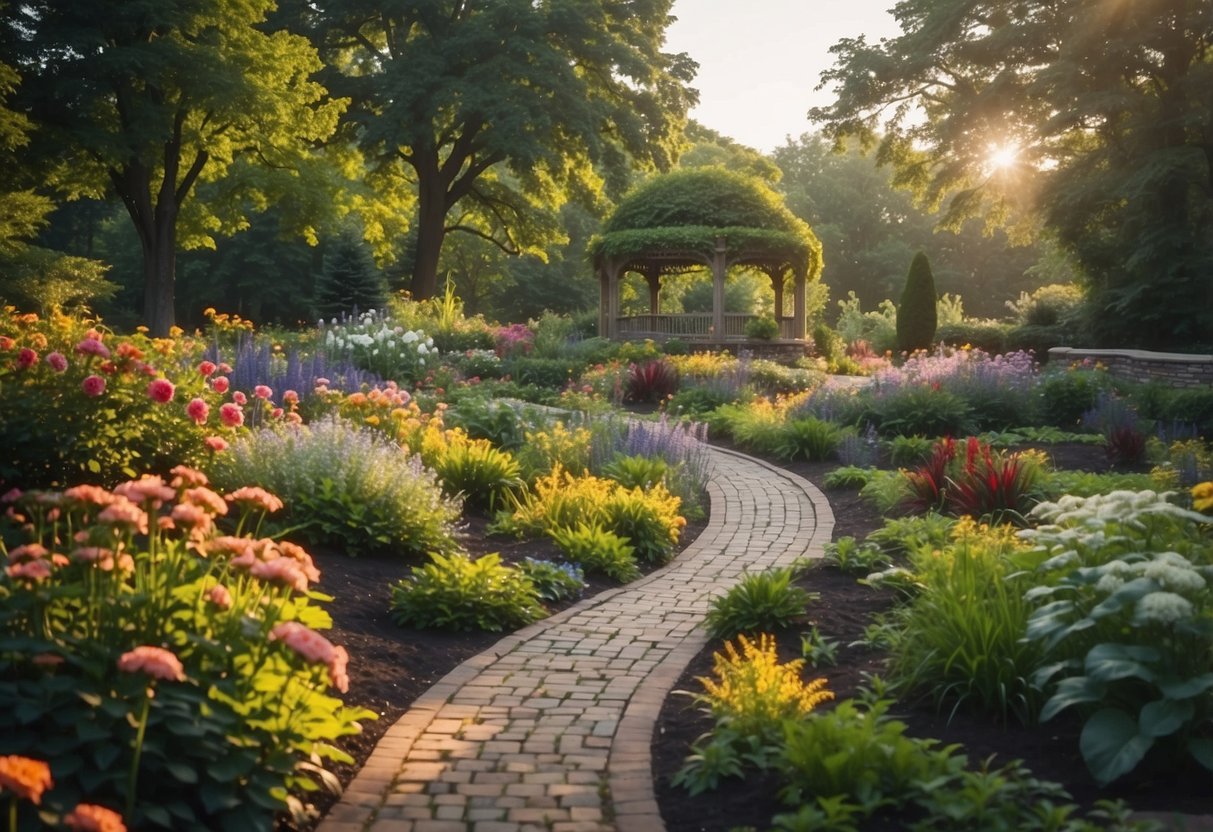 The Springfield Botanical Garden in Illinois blooms with vibrant flowers and lush greenery, creating a picturesque landscape of colorful garden beds and winding pathways