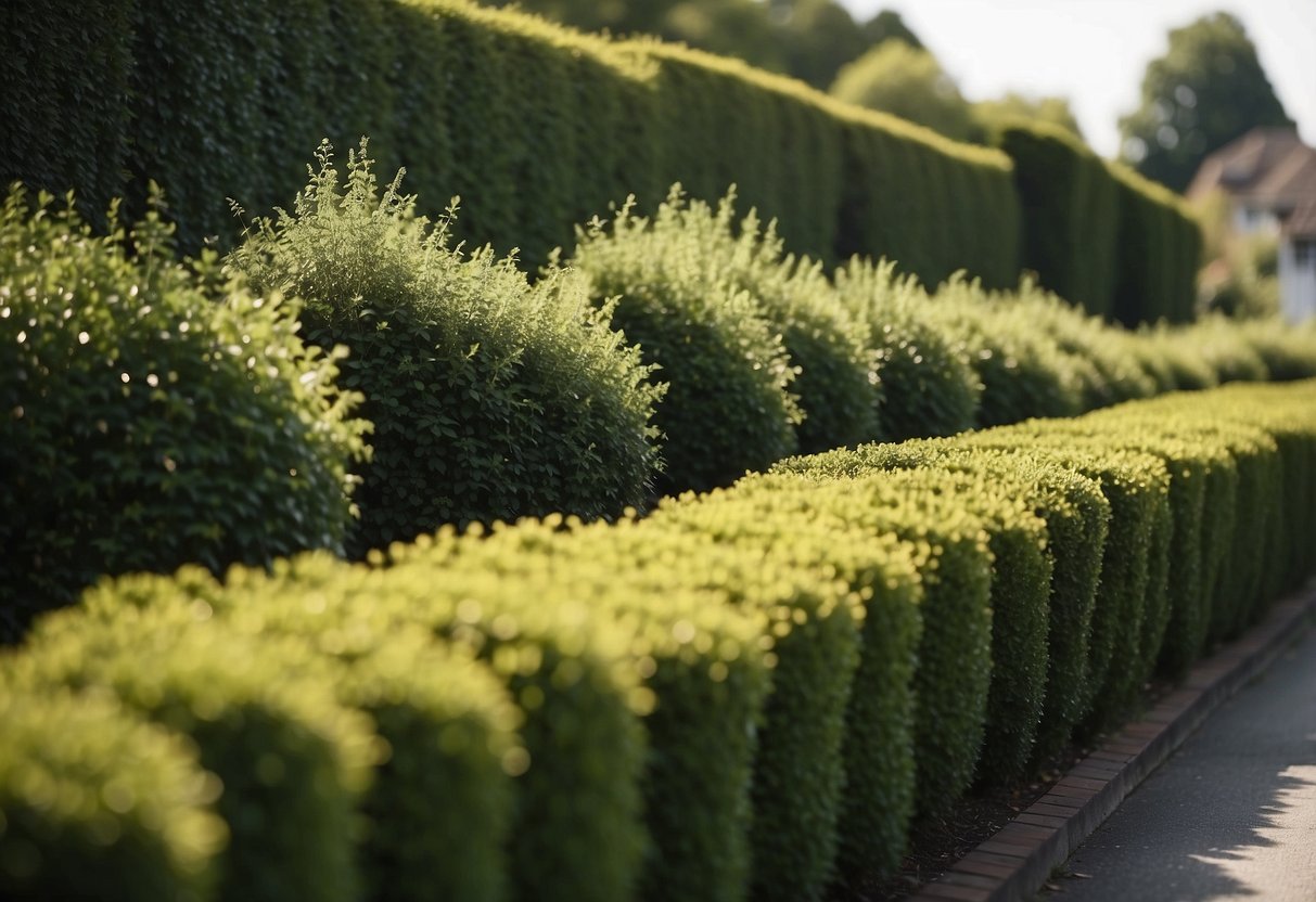 A lush garden with tall hedge plants creating a natural barrier, blocking out neighboring views