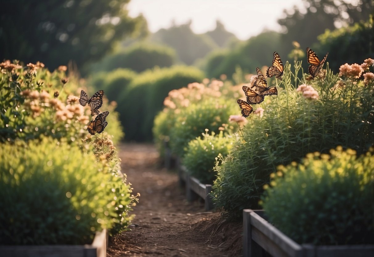 Butterfly garden with windbreaks, tall shrubs, and trellises