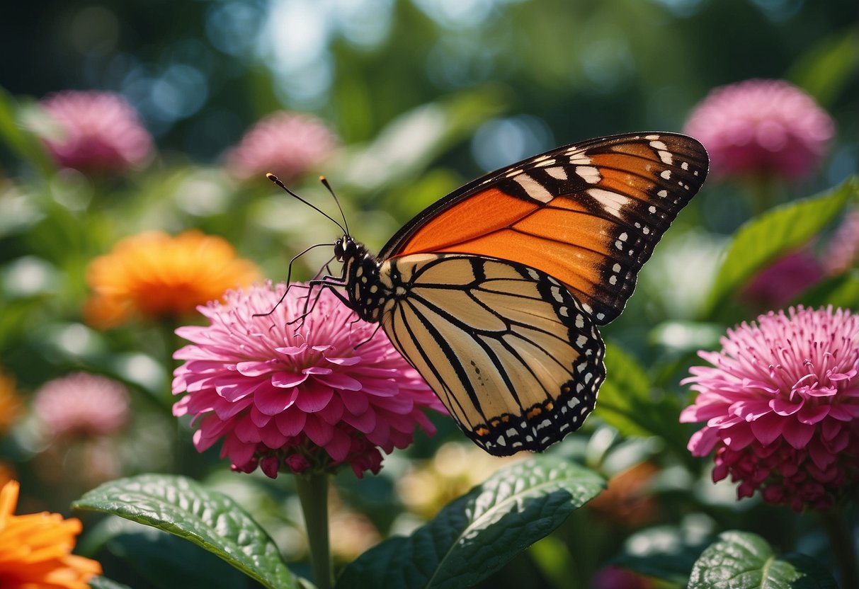 A colorful butterfly garden in Florida, with vibrant flowers and lush greenery, creating a beautiful and inviting front garden display