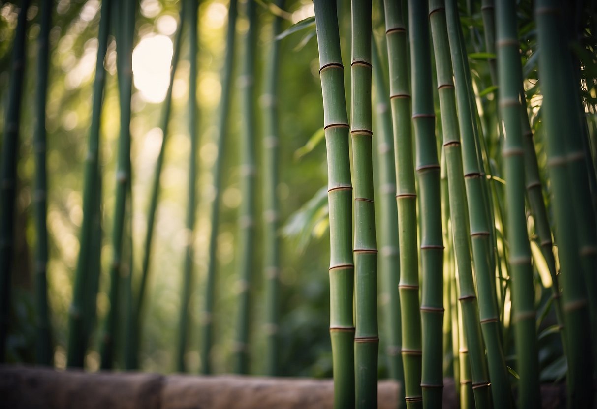 A bamboo privacy screen stands tall, blocking the view of the garden. Animals are kept out by the sturdy fence