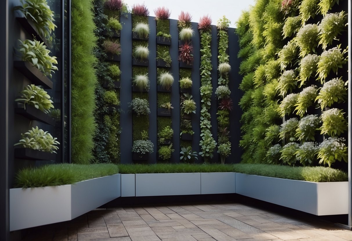 A vertical garden adorns a small front yard with no grass