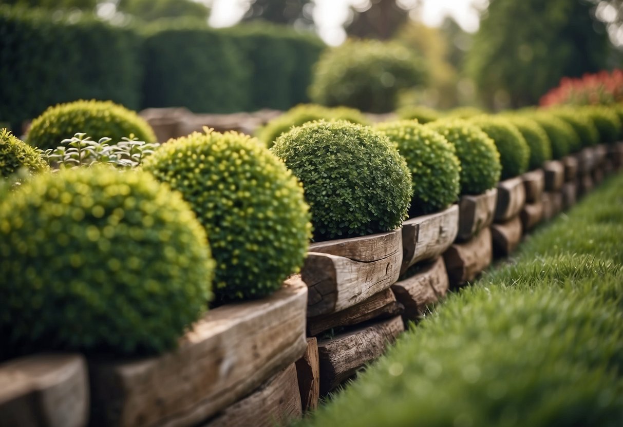 A rustic garden fence made of hedges and shrubs, creating a natural and organic boundary for the garden