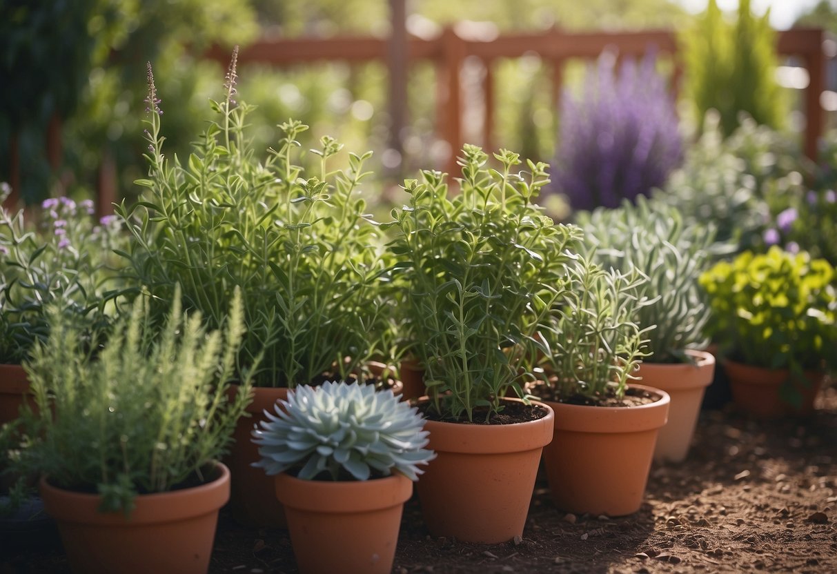 A variety of herbs and plants grow in a Colorado garden. The garden is filled with vibrant colors and different textures, creating a picturesque and fragrant scene