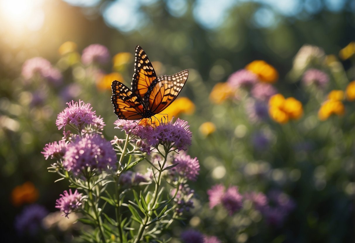 A colorful array of native flowers blooms in a Florida butterfly garden, attracting vibrant butterflies in a natural and serene setting