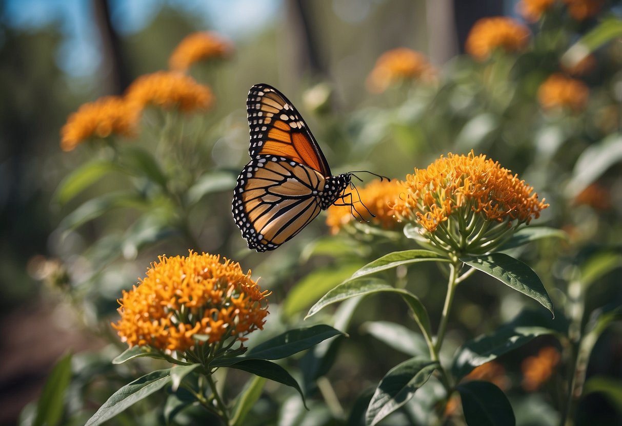 A vibrant Florida garden with milkweed and monarch butterflies