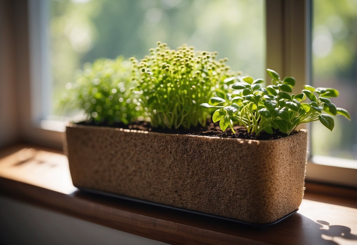 A colorful Chia Pet Herb Garden sits on a sunny windowsill, sprouting fresh herbs. Perfect gift idea for anyone who loves gardening