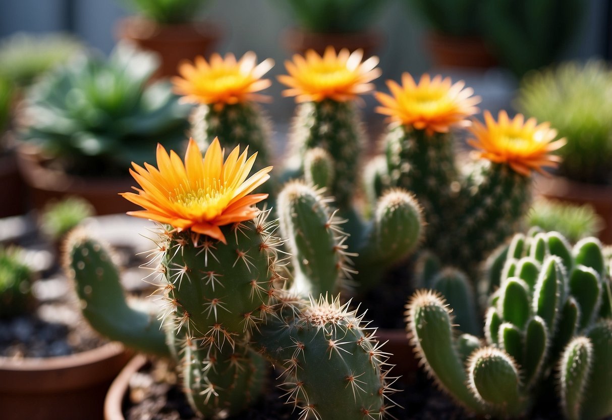 A vibrant kalanchoe and cactus garden, with a variety of colorful and spiky plants arranged in a harmonious and visually appealing composition