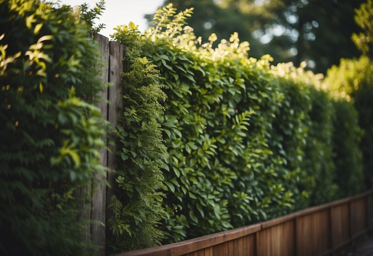 A 6ft tall garden fence covered in lush green plants, creating a vertical garden