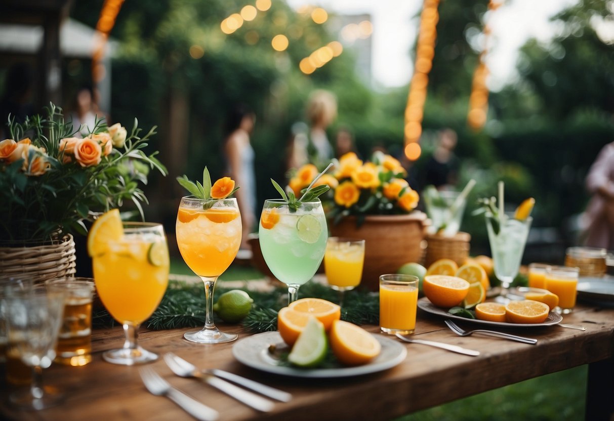 A lively garden party with colorful cocktails and elegant decor