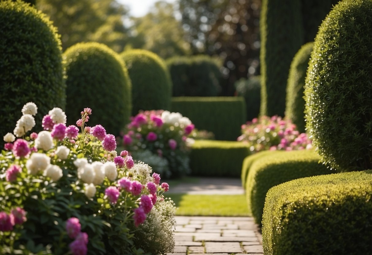 A lush garden with colorful flowers and neatly trimmed hedges, featured in top garden design magazines