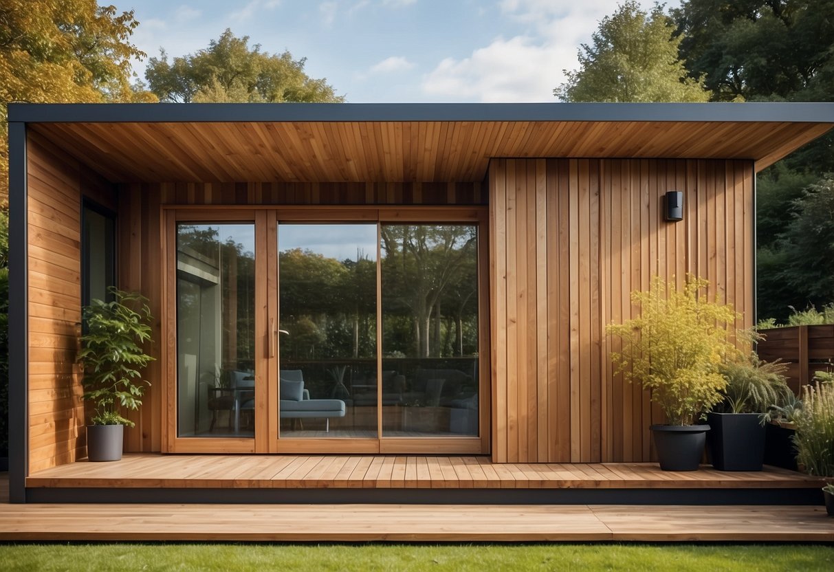 A garden room with vertical timber boards cladding