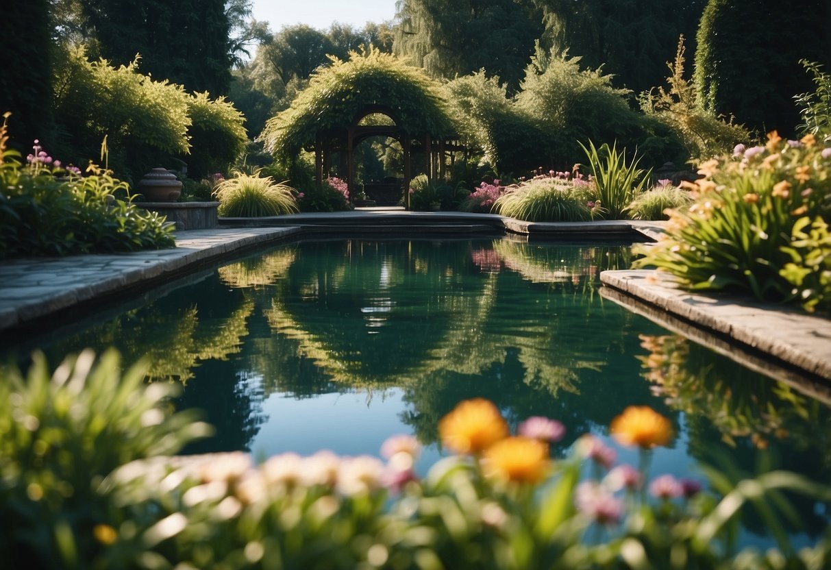 A lush underwater garden with colorful aquatic plants and a serene duck pond