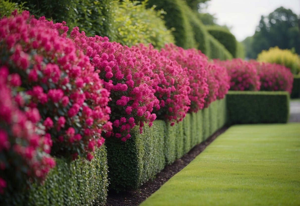 A vibrant fuchsia hedge borders a lush Irish garden, adding a pop of color and texture to the landscape