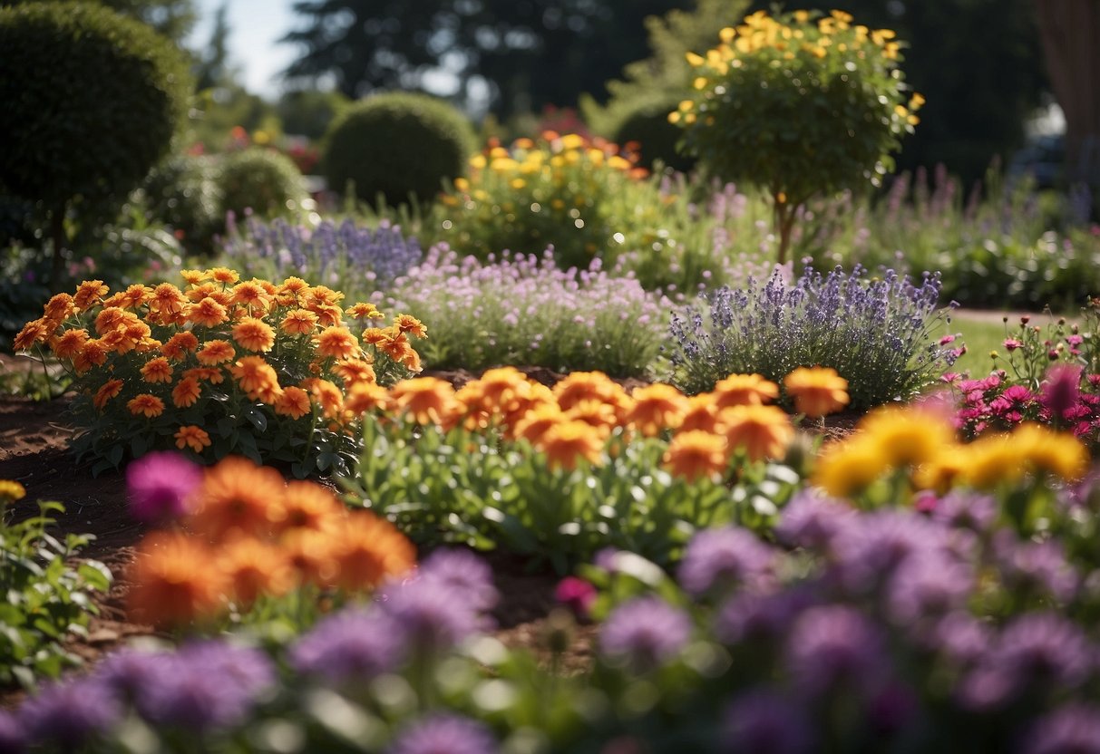 Vibrant flower beds rise in a garden, engaging the senses for elderly visitors