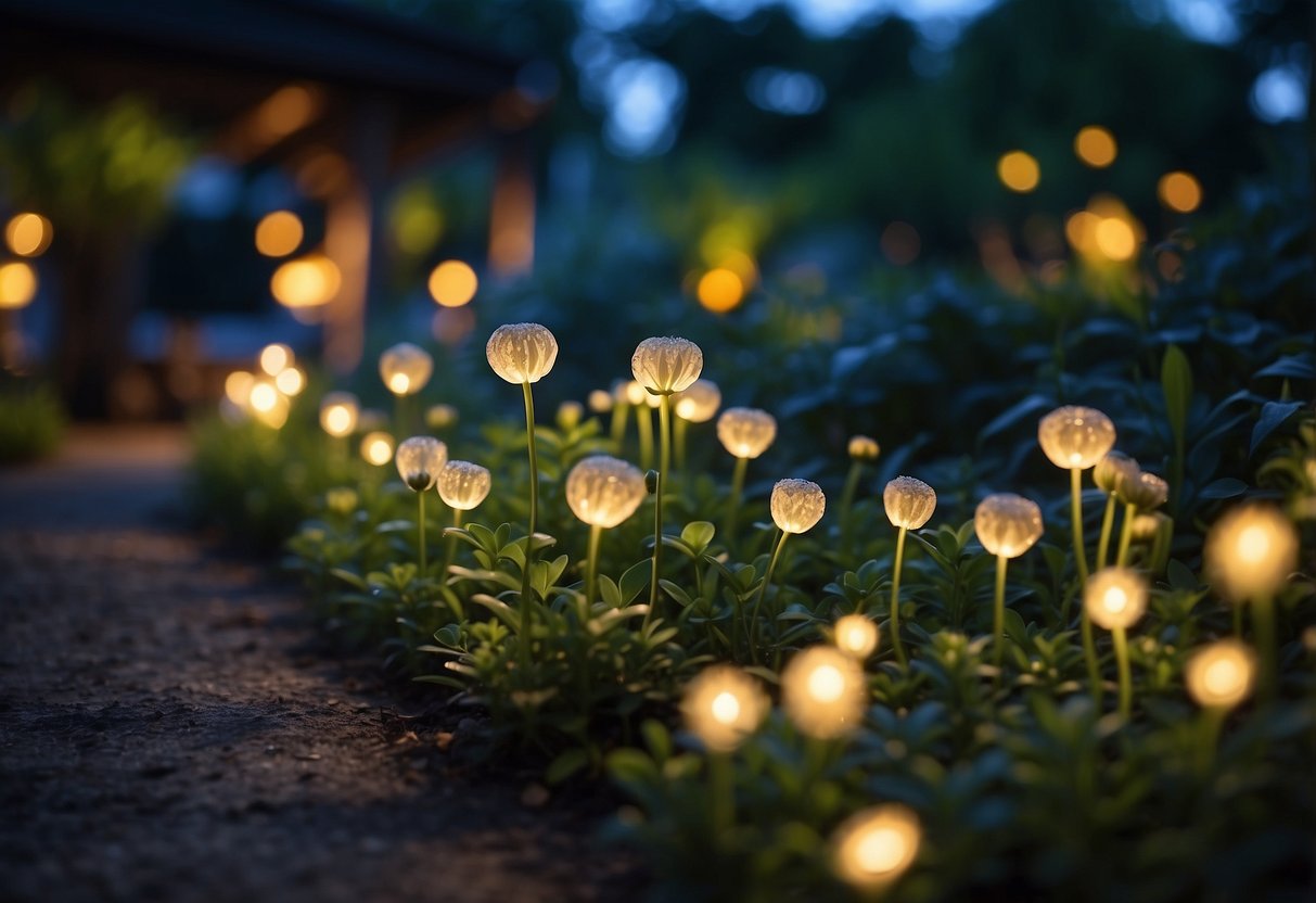 A garden with layered lighting, highlighting different levels and features, creating depth and ambiance