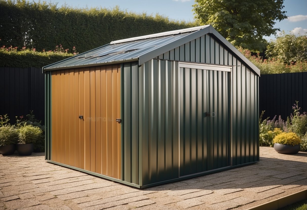 A garden shed with metal panels and creative skirting ideas