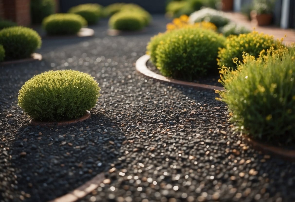 A garden with a mix of tarmac and astro turf, creating a modern and low-maintenance outdoor space