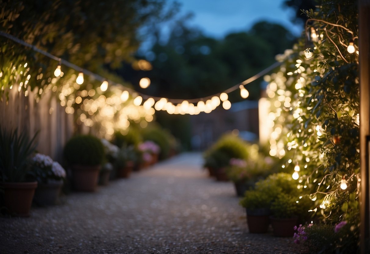 A garden adorned with twinkling fairy lights for a 13th birthday party