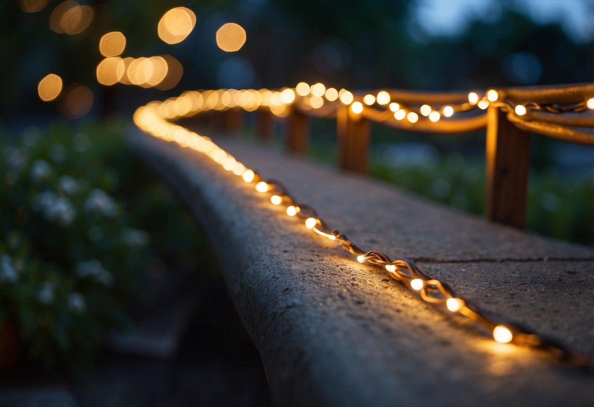 Wrap LED string lights around the cement bench in a garden for evening charm