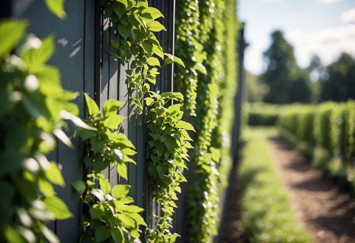 Lush green trellised climbing plants cover the classroom garden walls, creating a vibrant and natural backdrop for learning and relaxation