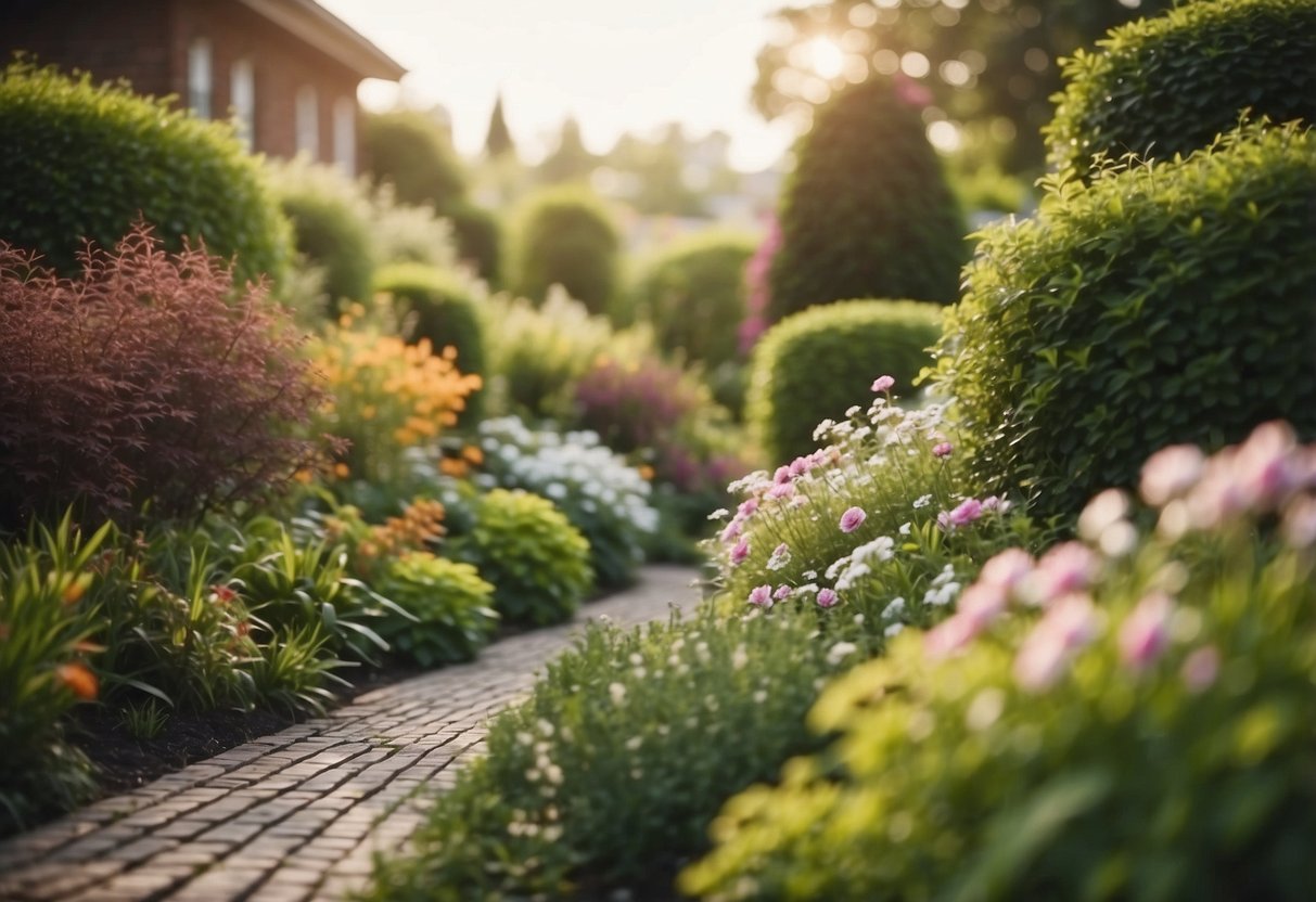 The garden walls curve gracefully, enclosing a lush and flowing garden with vibrant plants and flowers