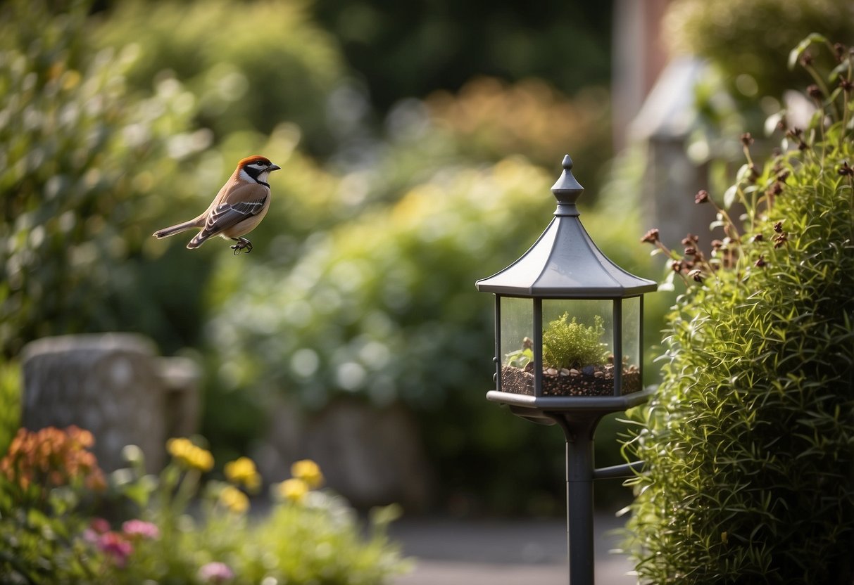 A small garden in Dublin filled with native plants and bird feeders. Bird baths and nesting boxes provide a welcoming habitat for local bird species