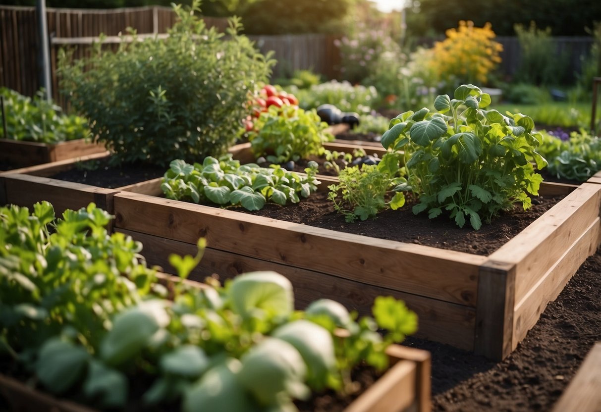 A small, well-organized vegetable patch in a Dublin garden, with neatly arranged raised beds and a variety of thriving plants