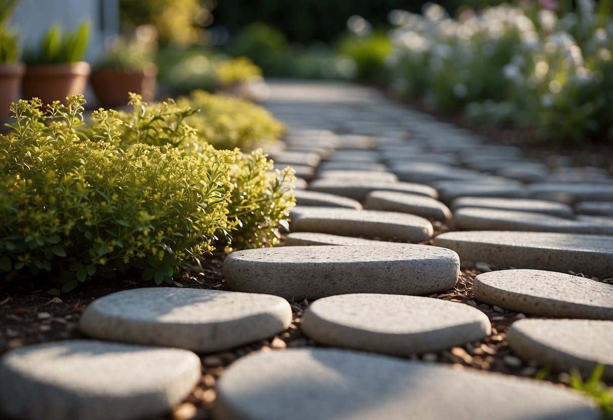 Granite curb stones neatly line the garden, creating a clean edge with pavers