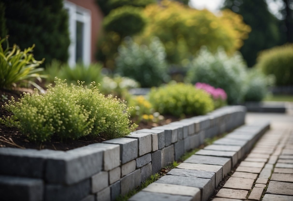 A garden with bluestone border edging using pavers