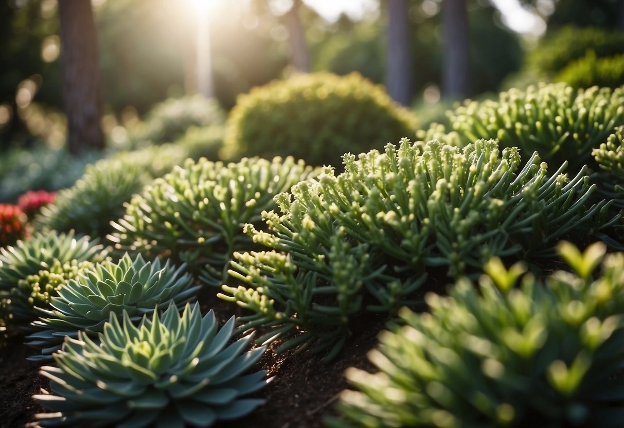 A garden filled with lush elephant bush ground cover, creating a vibrant and succulent landscape