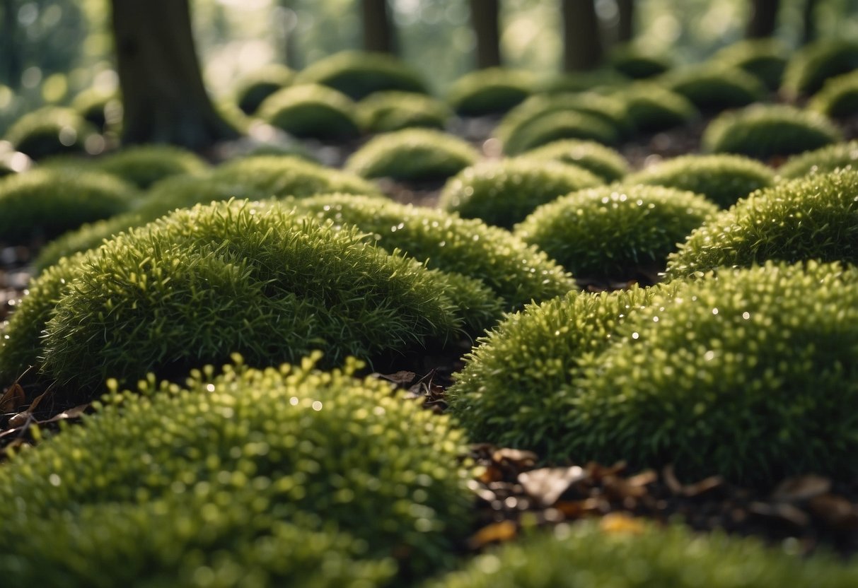 A garden filled with lush moss carpets, creating a fairycore atmosphere