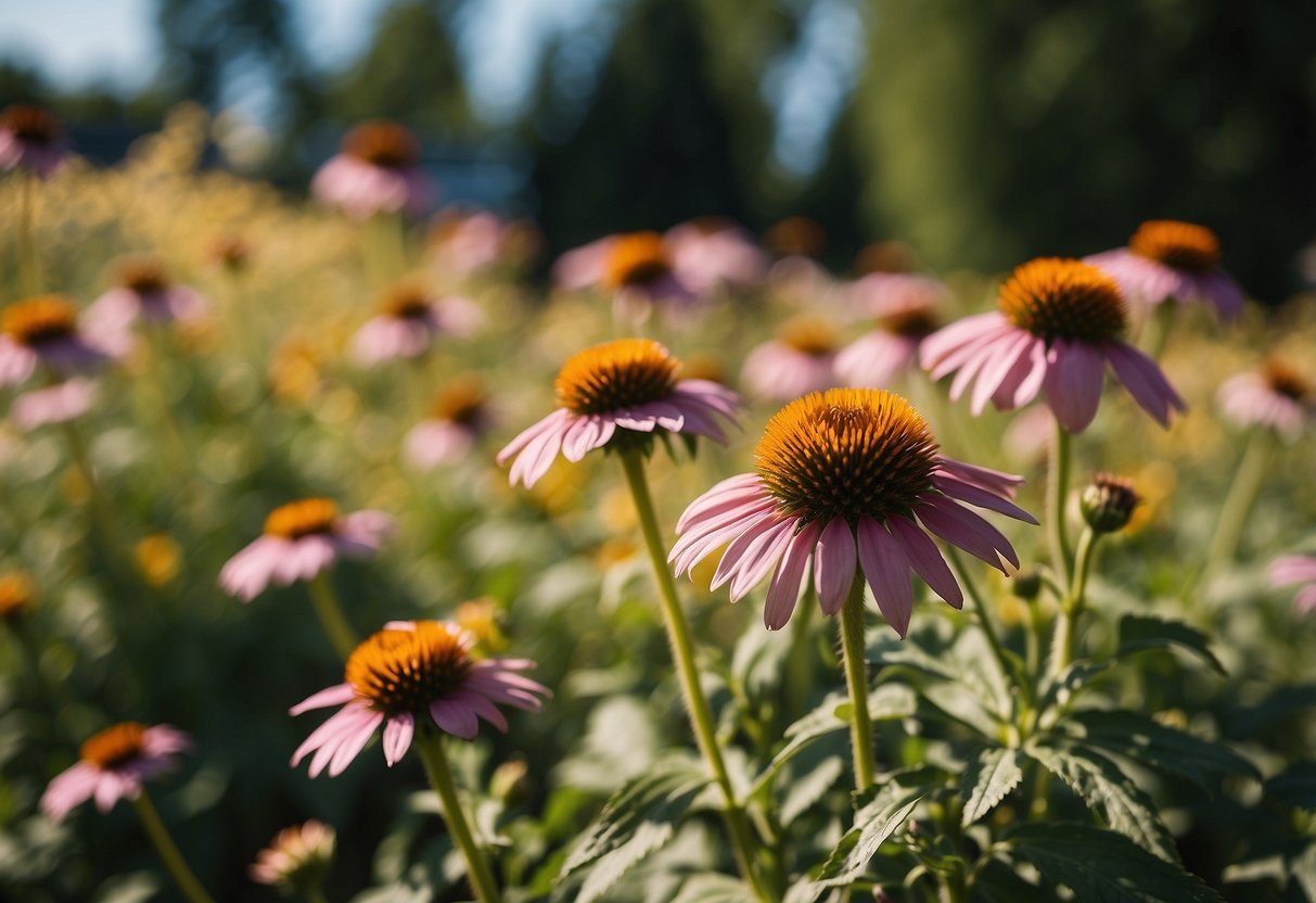 Vibrant coneflowers bask in the sun, filling the front yard with color and energy