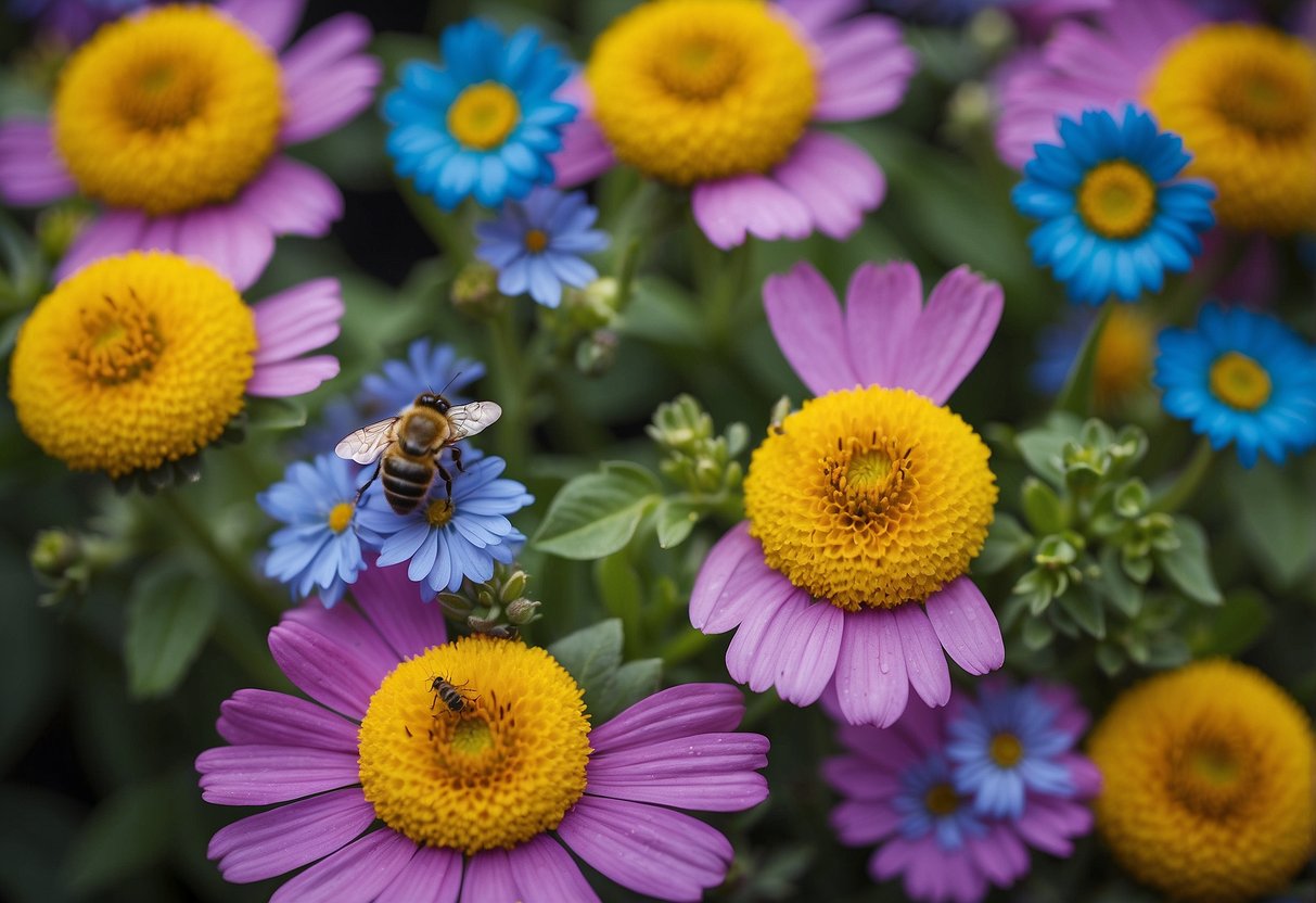 Colorful flowers and foliage arranged in a pattern, with gender-neutral elements like bees, butterflies, or rainbows incorporated into the design