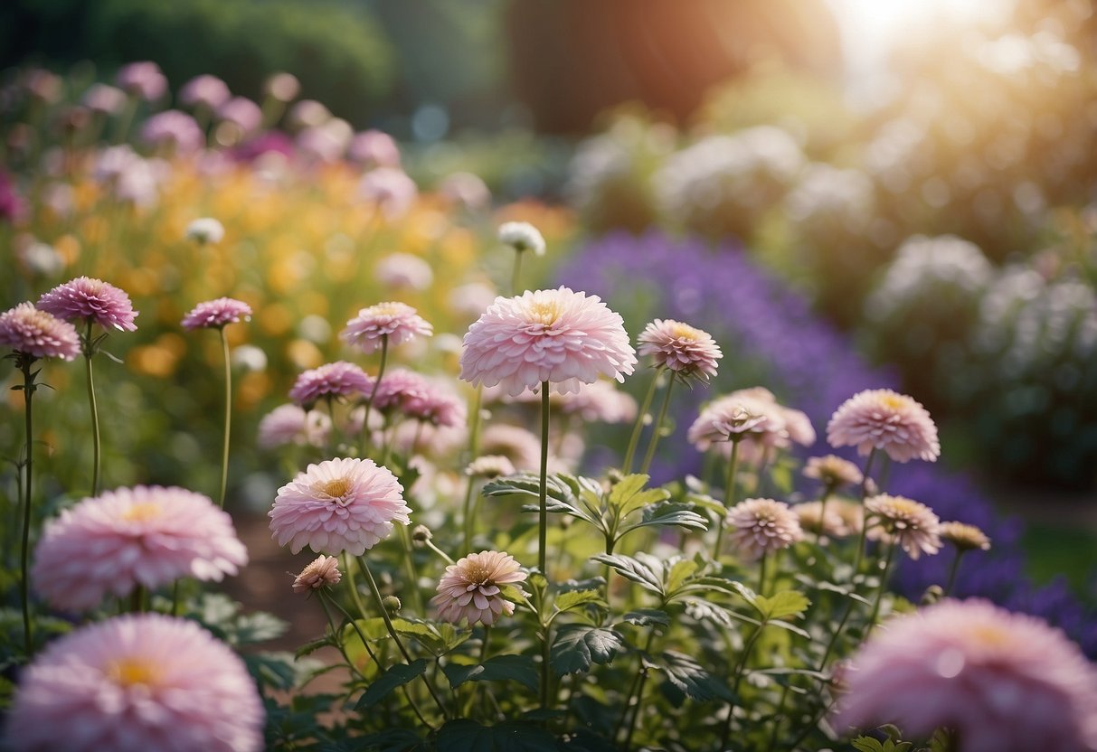 A garden filled with pastel-colored flowers forming borders