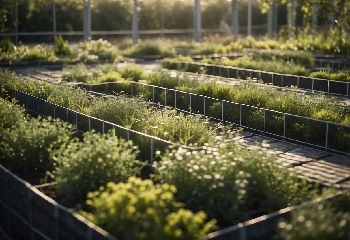 A grid garden with herbs and grass, neatly divided into sections