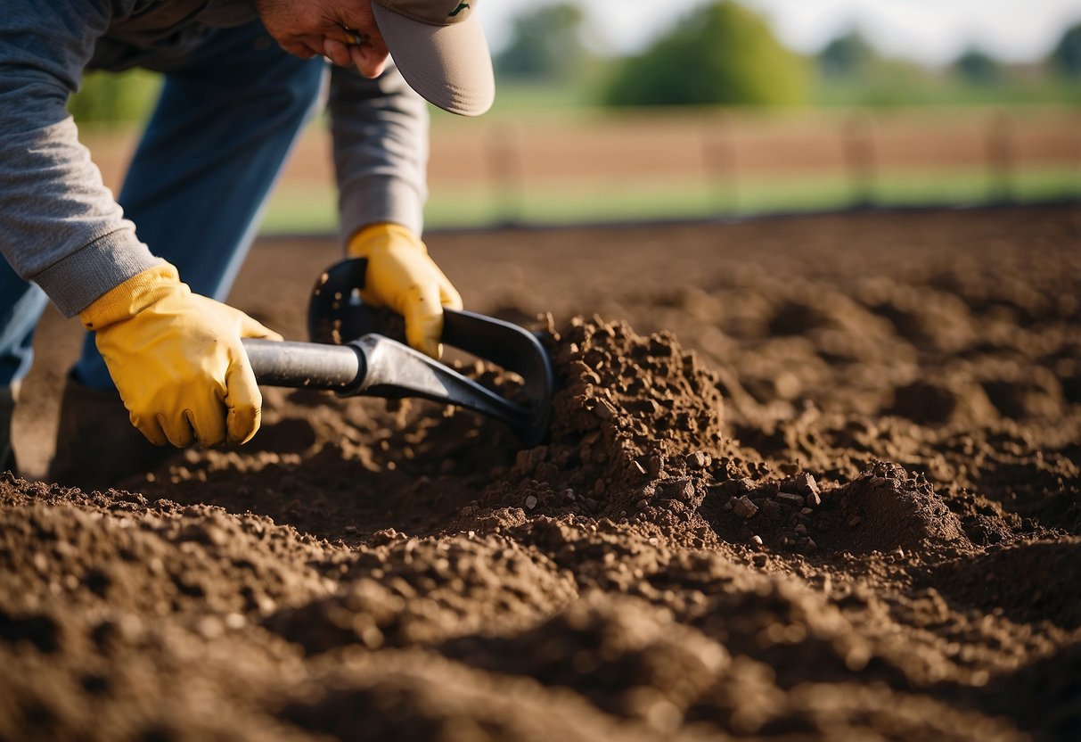 Rich soil being tilled and fertilized in an Iowa garden, ready for planting